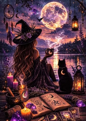 Beautiful Witch Diamond Art Kits for Adults,Halloween 5D DIY Diamond Painting Kits for Adults,Crystal Gem Art Painting Kits,Diamond Dots for Adults for Home Wall Decor 12x16inch - color: JX0396