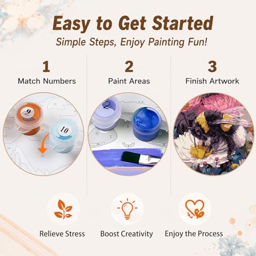 AUKELHJ Framed Paint by Numbers Kit for Adults, Bee, 10x10 inch - color: 08-Bee