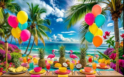 Summer sea Backdrop Tropical Beach Plants Photo Backdrop Hawaiian Ocean Blue Sky Background for Theme Party Supplies Studio Props 10x8ft - size: 10x8ft