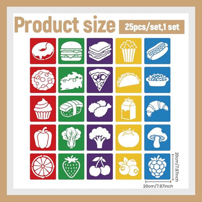 CUTHOLLOW 25PCS Food，Hamburgers, Desserts Painting Shape Stencils Sets - 8 Inch Reusable&Washable Drawing Template, Different Primary Themed Sidewalk Chalk Art Stencils Kit for Craft Room Wall Paper - style: Food Theme