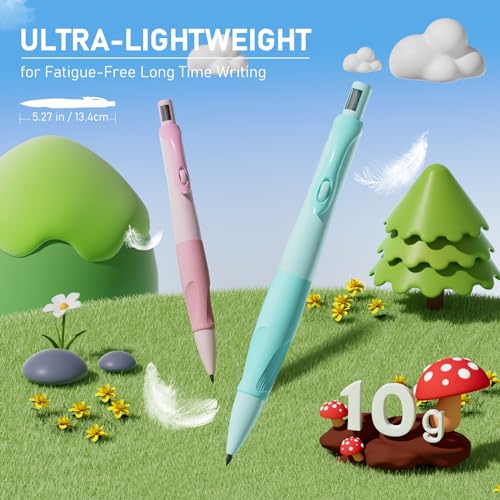 Four Candies 4PCS 2mm Mechanical Pencils for Kids, Comfort Ergonomic Grip | Jumbo Pencils with 44PCS Lead Refills(Black, Color), 2PCS Sharpeners & Erasers, Cute School Supplies for Kids Writing Drawing
