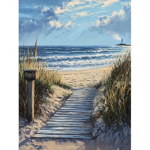 STGLCR 5D Beach Scenic Diamond Painting, Road Diamond Painting Kit for Adults, Diamond Art Kits for Begginners DIY Full Drill Crystal Rhinestone Arts and Crafts 16x12inch