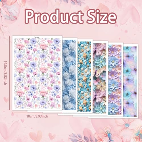 6 Pcs Transfer Paper for Polymer Clay, 3D Floral Rose Butterflies Shells Pattern Clay Transfer Sheets, Water Soluble Polymer Clay Transfer Sheets Paper for DIY Jewelry Earrings Making 5.8"X3.9"