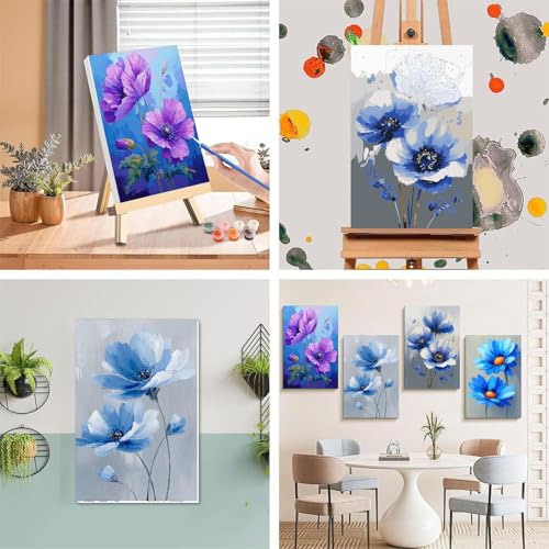 4 Pack Flower Paint by Numbers for Adults with Framed Canvas - Wooden Easel - color: BKH1842+BKH1843+BKH1844+BKH1845