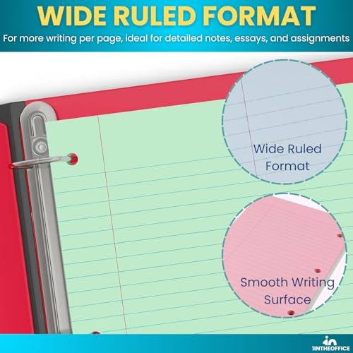 1InTheOffice Colored Notebook Paper 8.5x11, Wide Ruled, Lined Loose Leaf Paper, Pastel, 200/Pack