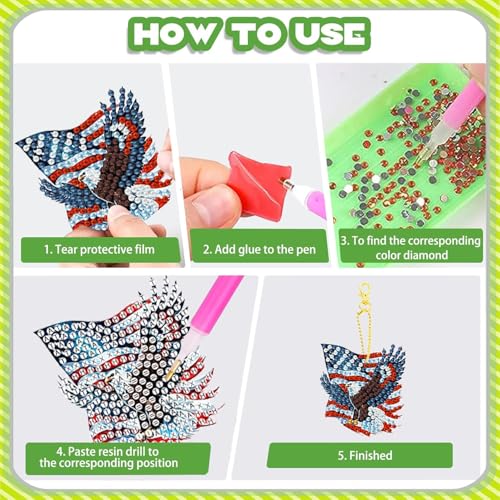 8 PCS Diamond Art Keychain Kits for Kids, DIY Diamond Painting Crafts, Beginner Art Kit, Arts & Crafts Gift - color: Patriotic Eagle, size: Animals