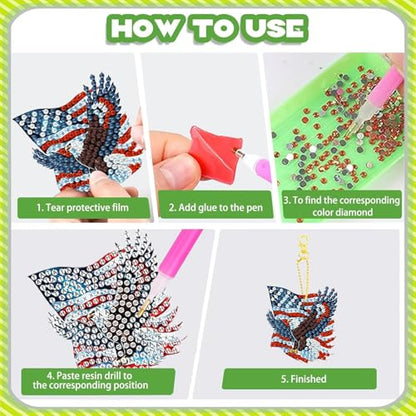 8 PCS Diamond Art Keychain Kits for Kids, DIY Diamond Painting Crafts, Beginner Art Kit, Arts & Crafts Gift - color: Patriotic Eagle, size: Animals