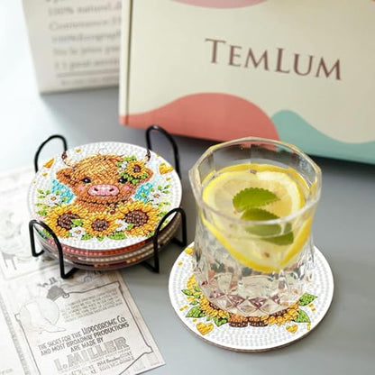 8 Pcs Cow Diamond Painting Coasters with Holder, Highland Cow Diamond Painting Kits, Cute Cow Diamond Art Coasters, 5D DIY Full Drill Diamond Dots, Diamond Art Kits for Adults Crafts Supplies - color: Bdwy152-us