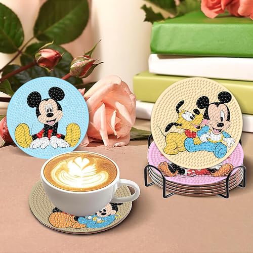 nekpiahu 8Pcs Cartoon Diamond Painting Coasters with Holder,DIY Cartoon Life Coaster Diamond Art Kits for Adults, Beginners Round Full Drill Diamond Art Craft Supplies - color: JXBD08