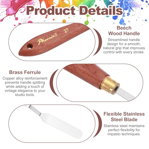 MECCANIXITY Pack of 1 Palette Knife No.27, 8.3" Long Palette Knives with Stainless Steel Flexible Spatula Pallet Knife and Wood Handle for Scraping, Mixing, Oil Acrylic Painting Canvas - style: No.27