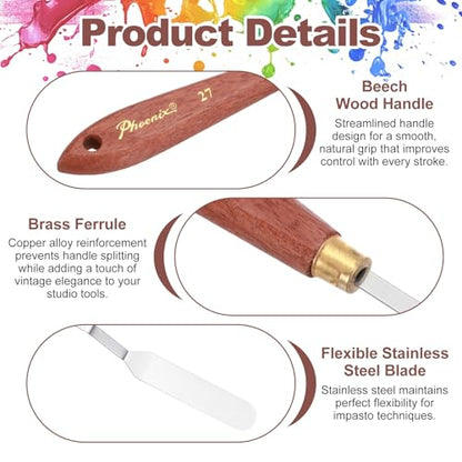 MECCANIXITY Pack of 1 Palette Knife No.27, 8.3" Long Palette Knives with Stainless Steel Flexible Spatula Pallet Knife and Wood Handle for Scraping, Mixing, Oil Acrylic Painting Canvas - style: No.27