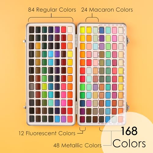 Grabie Set of 168 Color Watercolor Paint Set with Brush Pens - color: 168 Colors