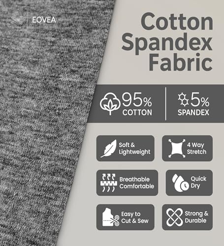 EOVEA - Cotton Spandex Fabric by The Yard - 4 Way Stretch Jersey Knit - Spandex & Cotton T-Shirt Fabric - Lightweight, Breathable - 60" Wide Roll| 10 oz(Charcoal Grey, 1 Yard) - color: Charcoal, size: 1 Yard