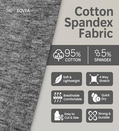 EOVEA - Cotton Spandex Fabric by The Yard - 4 Way Stretch Jersey Knit - Spandex & Cotton T-Shirt Fabric - Lightweight, Breathable - 60" Wide Roll| 10 oz(Charcoal Grey, 1 Yard) - color: Charcoal, size: 1 Yard