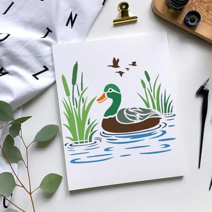 Swimming Duck DIY Painting Stencils for Wall Home Decor - style: Duck