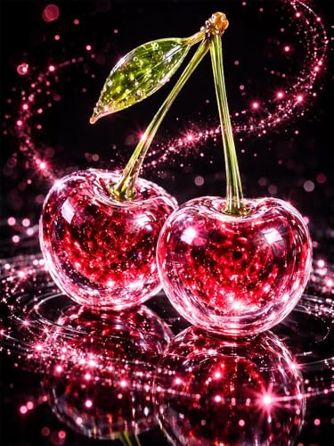 TYPUSOK Cherry Diamond Art Kits for Adults,Round Full Drill 5D Diamond Painting Kits for Beginners,Cherry DIY Diamond Dots Pictures Gem Art Kit,Home Wall Decor 12x16in - color: Cherry