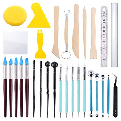 Swpeet 30Pcs Silicone Clay Sculpting Tool, Modeling Dotting Tool & Pottery Craft Ball Stylus Tool,Dotting Pottery Toolsfor Pottery Modeling, Smoothing Clay, Ceramics - color: N0.10 30Pcs Modeling Clay Sculpting Tools Kit