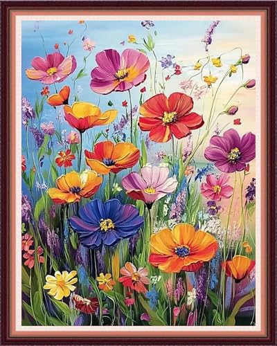 Fanxvivy Stamped Cross Stitch Kits for Beginners Full Range of Cross Stitching Preprinted Embroidery Kits for Adults, 11CT Embroidery Pattern Needlepoint Kits-Colorful Flowers 16x20 inch - color: Artdesign08