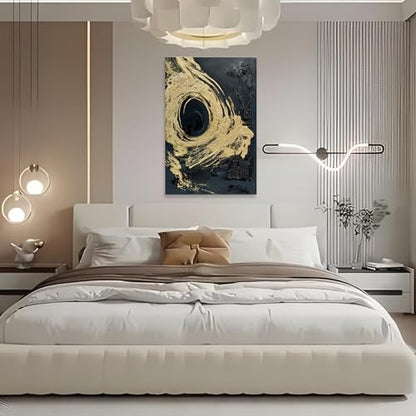 Art Hand-Painted Black and Gold Abstract Texture Oil Painting Modern Canvas Wall Art Deco 45x30 inches - color: Yi092