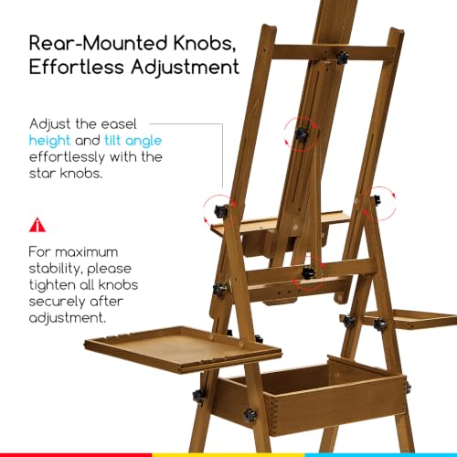 MEEDEN Painting Easel with Storage and Tray: H-Frame Beech Wood Art Easel | Easel Stand for Adults, Artists, Students, Beginners - Adjustable 50"-80" H, Holds Canvas Up to 47 Inches - color: Walnut