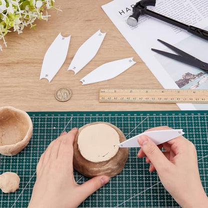 FINGERINSPIRE 4 Pcs Pottery Trimming Textured Art Tools With 4-18 Scale 4 Styles Acrylic Clay Wedging Board Set for Ceramics, Sculpting & Carving White Pottery Foot Shaper & Prep Tools for Clay Crafts