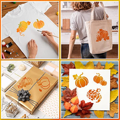 20 Pieces Autumn Leaf Stencils Fall Pumpkin Templates Reusable Craft Stencils Plastic Painting Harvest Stencil for Craft DIY Fabric Canvas Wall Maple Leaf Pumpkin Painting Home Decorations(Pumpkin) - style: Pumpkin
