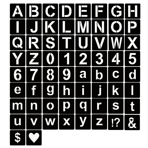 YEAJON 1 Inch Letter Stencils Symbol Numbers Craft Stencils, 66 Pcs Reusable Plastic Alphabet Templates for Painting on Wood, Wall, Fabric, Rock, Glass, Signage - size: 1 Inch