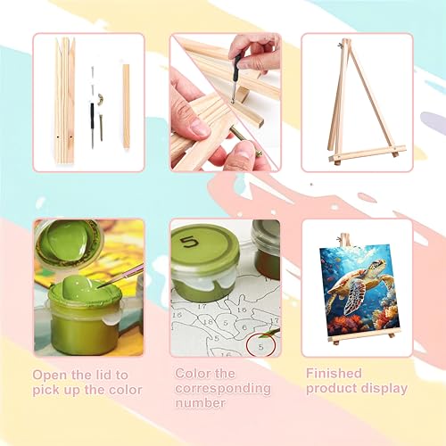4 Pack Beach Paint by Numbers for Adults with Framed Canvas - Wooden Easel - color: BKMT0055+BKMT0056+BKMT0057+BKMT0058