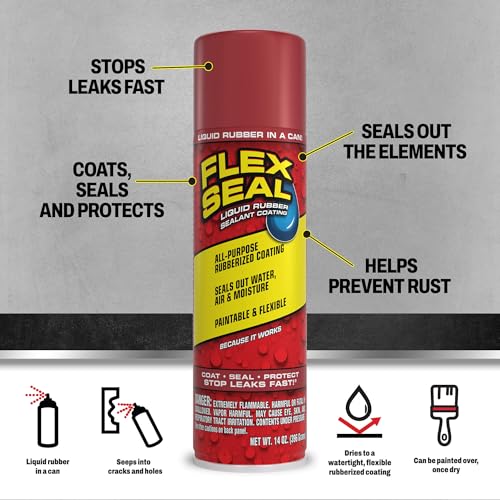 Flex Seal, 14 oz, Red, Stop Leaks Instantly, Waterproof Rubber Spray On Sealant Coating, Perfect for Gutters, Wood, RV, Campers, Roof Repair, Skylights, Windows, and More - color: Red, size: 14 oz (Pack of 1)
