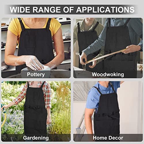 MyLifeUNIT Artist Apron, Adjustable Painting Apron with 10 Pockets for Arts and Craft, Black Canvas Pottery Apron for Women Men (Shoulder Straps Apron)