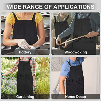 MyLifeUNIT Artist Apron, Adjustable Painting Apron with 10 Pockets for Arts and Craft, Black Canvas Pottery Apron for Women Men (Shoulder Straps Apron)