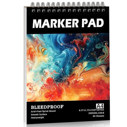 120lb/200gsm Marker Paper Pad 8.3 × 11.7in, 60 Sheets, Spiral Sketchbook - size: 8.3×11.7 Inch (60 Sheets )