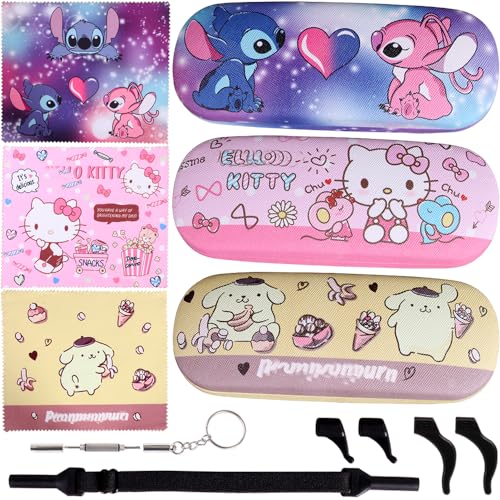 Cute Eyeglass Cases Hard Shell Storage Case Protective Box With Glasses Cloth Adjustable Glasses Strap Ear Grips Hook - color: Set3-1