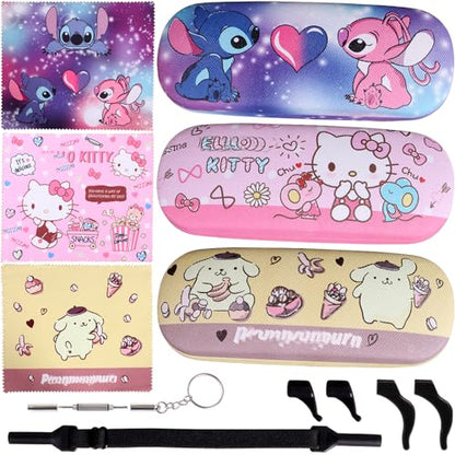Cute Eyeglass Cases Hard Shell Storage Case Protective Box With Glasses Cloth Adjustable Glasses Strap Ear Grips Hook - color: Set3-1