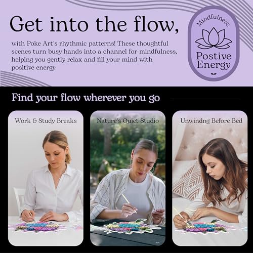 Unwynd Poke Art Hydrangea Flower Bouquet Kit for Adults, Women and Teens | Hobby activity, brain puzzles, adult, 12 illustration sheets, 12 pages of stickers, 12 colour pages Rubbing Plates & Supplies - style: Hydrangea