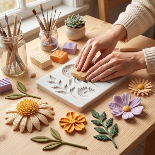 Chrysanthemum Flower Polymer Clay Mold Flower Leaves Silicone Molds - color: Style J
