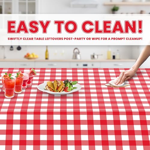 Grandipity Plastic Table Cloth Disposable 12 Pack 54” x 108” Rectangle | Red Gingham Plastic table covers, durable disposable tablecloths, fade and tear-resistent table cover for party, event - color: Red Gingham Checkered, size: 54in. x 108in. Rectangle