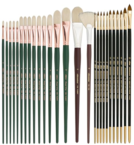 Silver Brush Limited Daniel Greene Master Oil Paintbrush Set, 27pc | Fan Blender, Filberts, Cats Tongues, Long Handle, Soft-Edged Lines, Versatile Strokes, For Portraits, Easel Painting - color: Portraiture Master Set, size: Set of 27
