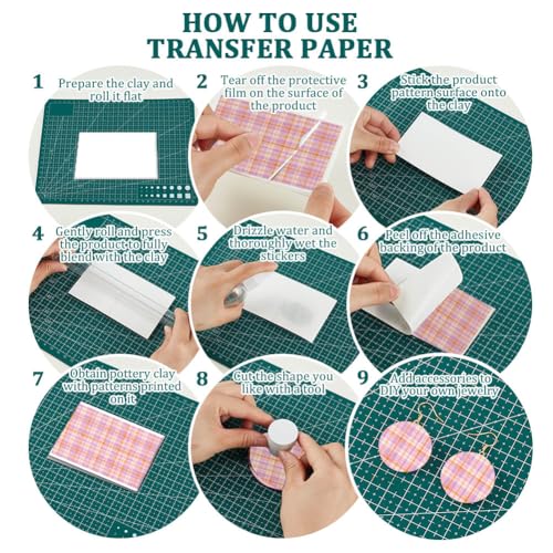 OLYCRAFT 24Pcs Pink Plaid Clay Transfer Paper 4 Styles Transfers Paper for Polymer Geometric Plaid Polymer Clay Transfer Sheets Small Ceramic Decal for Clays Earrings Jewelry Making - style: Pink plaid