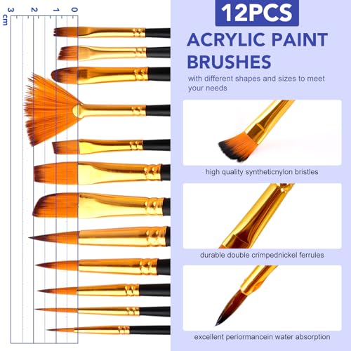 ESRICH 60PCS Acrylic Paint Set for Adults with Table Wood Easel | Painting Brushes, 12 Canvas, Palette, Paint Knives, Brush Cup and Art Sponges for Adults Hobbyists and Beginners - style: 60