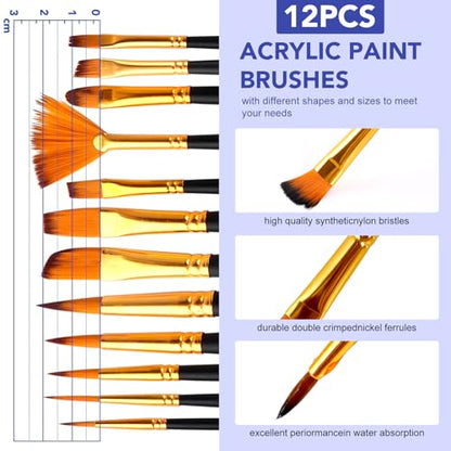 ESRICH 60PCS Acrylic Paint Set for Adults with Table Wood Easel | Painting Brushes, 12 Canvas, Palette, Paint Knives, Brush Cup and Art Sponges for Adults Hobbyists and Beginners - style: 60
