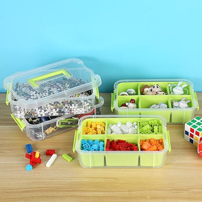 JUXYES 4-Tiers Plastic Stack Carry Storage Containers Box wih Handle Lids - color: Green