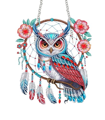 SKRYUIE Owl Hanging Pearl Diamond Art Kits for Adults Suncatcher A35 | Special Shaped Crystal DIY Hanging Diamond Painting Kit, Gift for Mother Spring Summer Window Wreath Decor 7.68 x 7.68 Inch - color: colorful-9