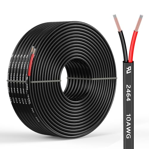 10 Gauge 2 Conductors 30FT Electrical Wire, Flexible Low Voltage PVC Copper Clad Aluminum Extension Cord for Car Speaker Wire, Car Lighting, LED Wire, Outdoor Lighting, Residential Wiring, 12V/24V DC - size: 30FT, style: 10AWG