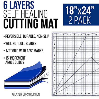 U.S. Art Supply 18"x24" Self-Healing Cutting Mat 5-Ply (2 Pack) White/Blue | Double-Sided White/Blue Craft Mat, Non-Slip Cutting Mats for Crafts, Sewing, Quilting, Scrapbooking - color: White/Blue