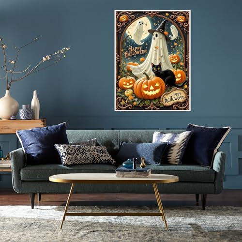 Eiazuiks Halloween Stamping Cross Stitch Kit, Pumpkin Ghost Halloween Counting Cross Stitch Kit for Adult Beginners, Full Line DIY Stitching Kit for Home Decor Cross Stitch Patterns 12x16 inches - color: Pumpkin Ghost