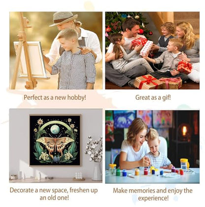Artunion Framed Paint by Numbers Kit for Adults Beginners & Kids Ages 8-12,Butterfly Moth Paint by Number with Frame,Moon Flower Paint by Numbers Kit on Canvas 10 * 10 Inch Without Easel - color: ZXT-331-F