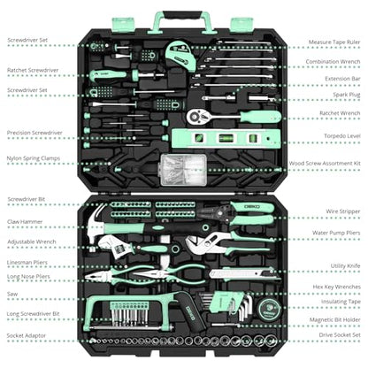 DEKOPRO Tool Set: 228 Piece Home Tool Kit, Household Basic Repair Tool Set Comes with Storage ToolBox, Socket Wrench Set for Car, Hand Tool Box Set for Home - Turquoise - color: Turquoise