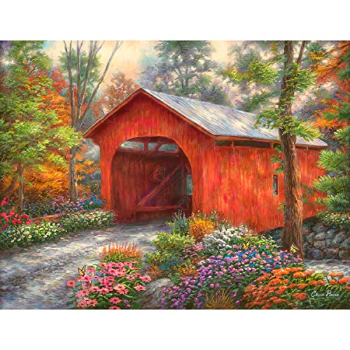 DIAMOND ART CLUB Red Covered Bridge Diamond Art Kits for Adults | Premium Diamond Painting Kit, Fun DIY Crafts for Adults, Round Diamond Art Canvas by Chuck Pinson, 17" x 13" (42.6 x 32.8 cm) - color: Red Covered Bridge