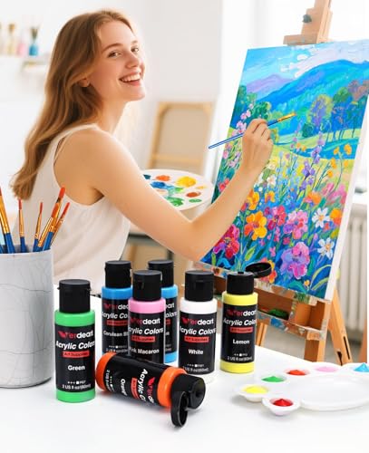 Acrylic Paint Set - 36 Colors 2 oz/59 ml Acrylic Paints for Professional Artists with 10 Brushes , Art Supplies for Painting Canvas Rock Wood Ceramic Glass Art Craft Painting, Rich Pigments Lasting Quality for Beginners, Students & Professional Artist - s